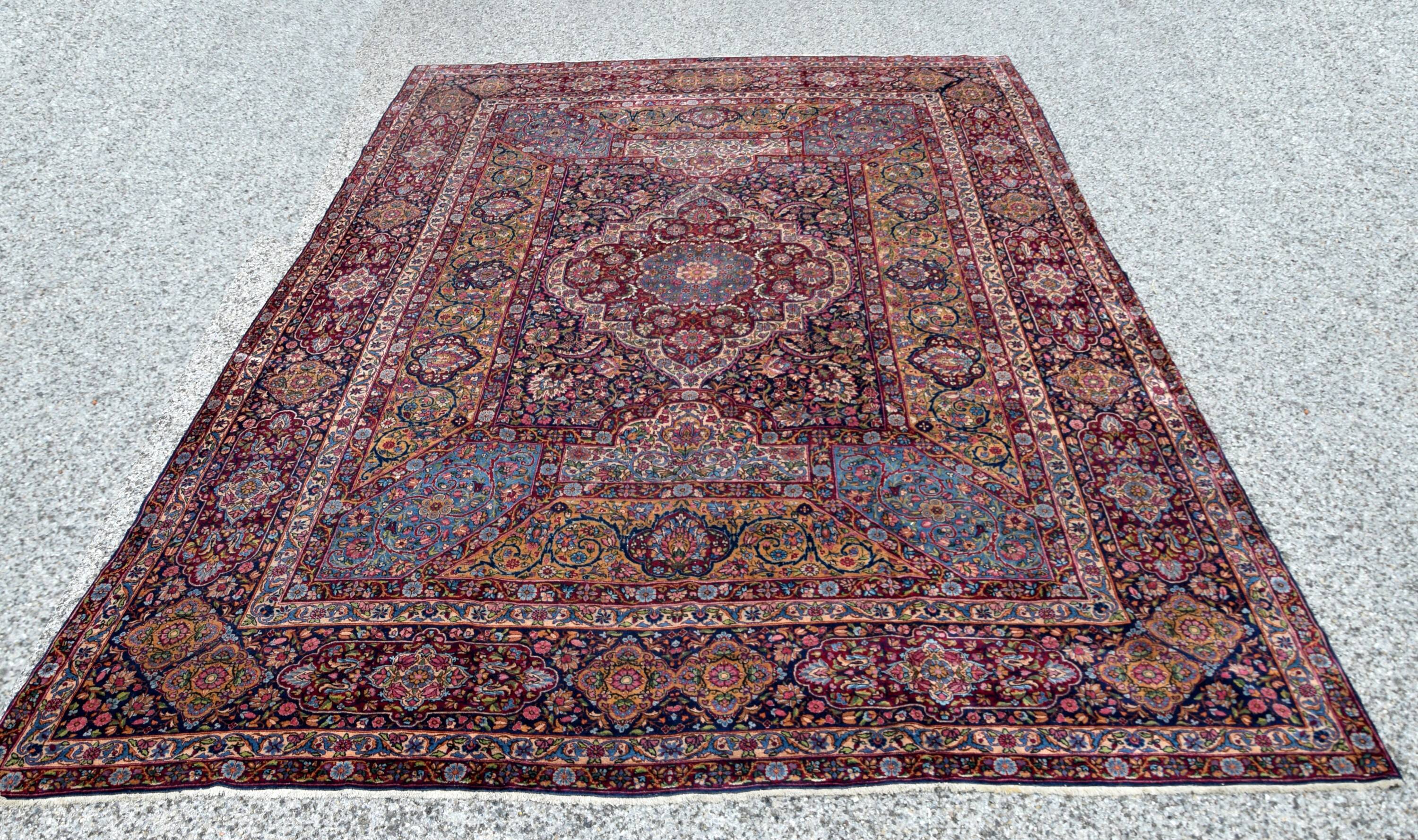 Large Antique Iranian Oriental Rug: Yazd: 4.45 X 3.30 Meters