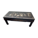 Table chinoise laquée ivoire et nacre pied pliant