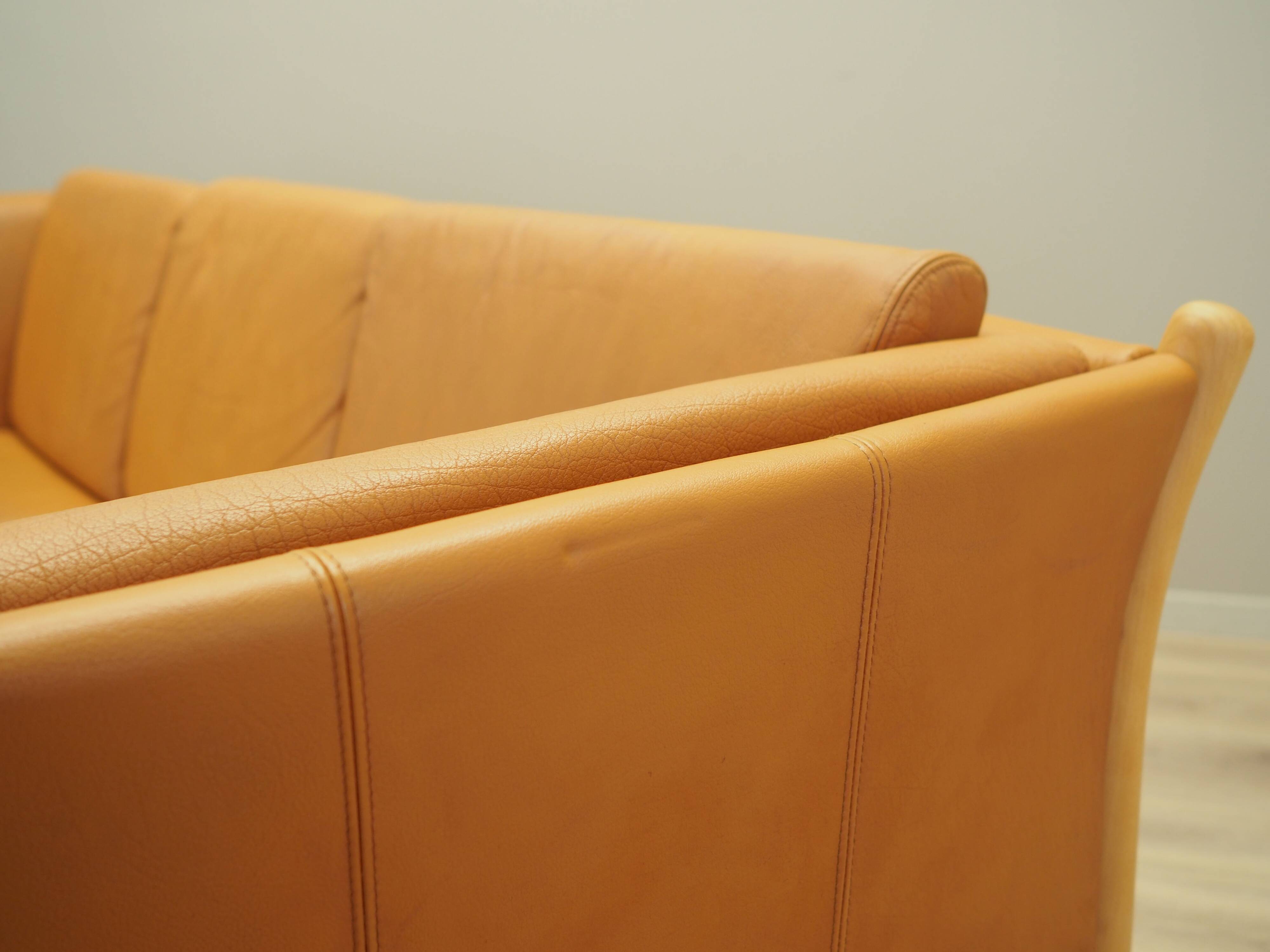 Orange leather sofa, Danish design, 1970s, production: Denmark
