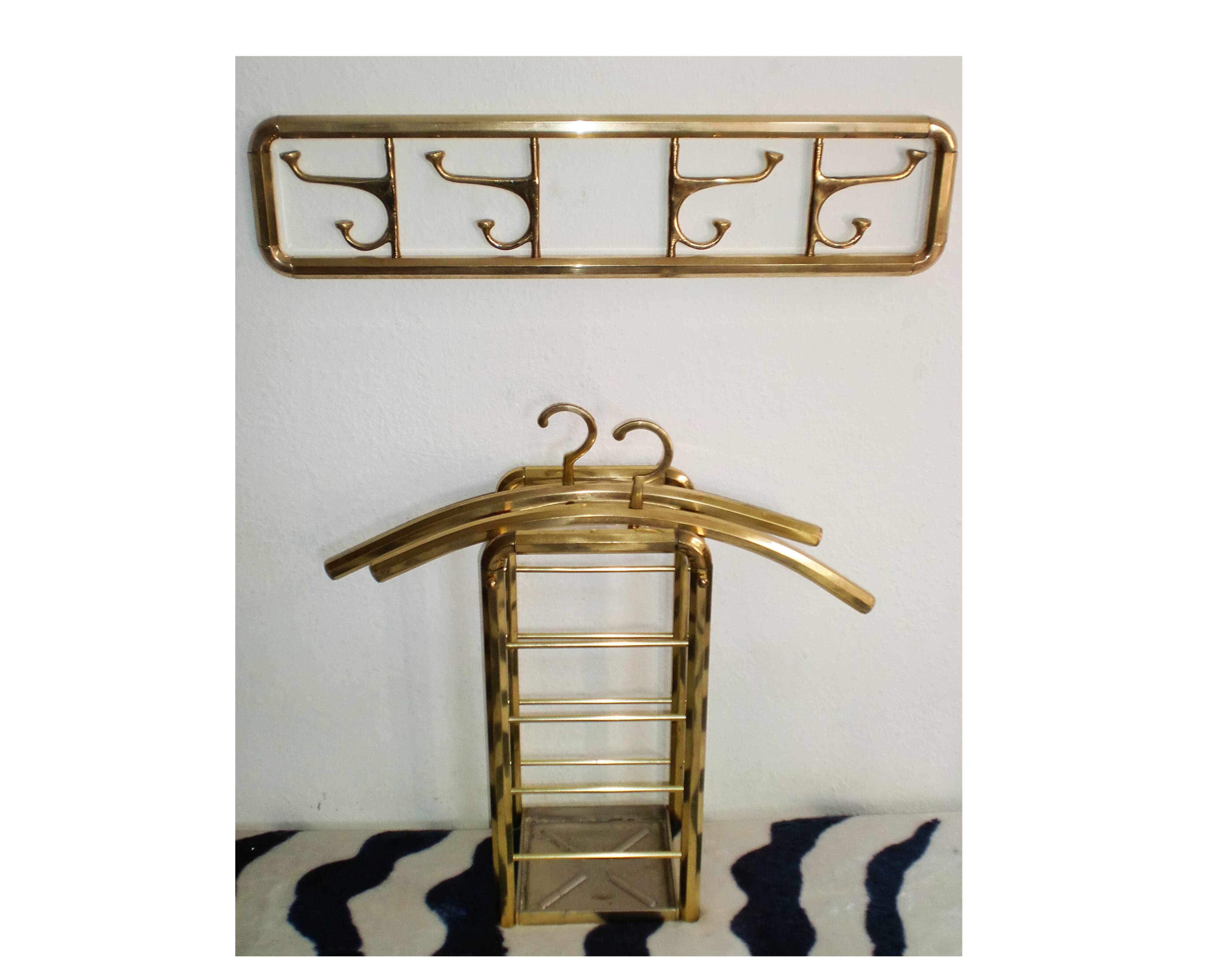 Art-deco france, wall coat rack + umbrella stand + clothes hangers 1940s 50