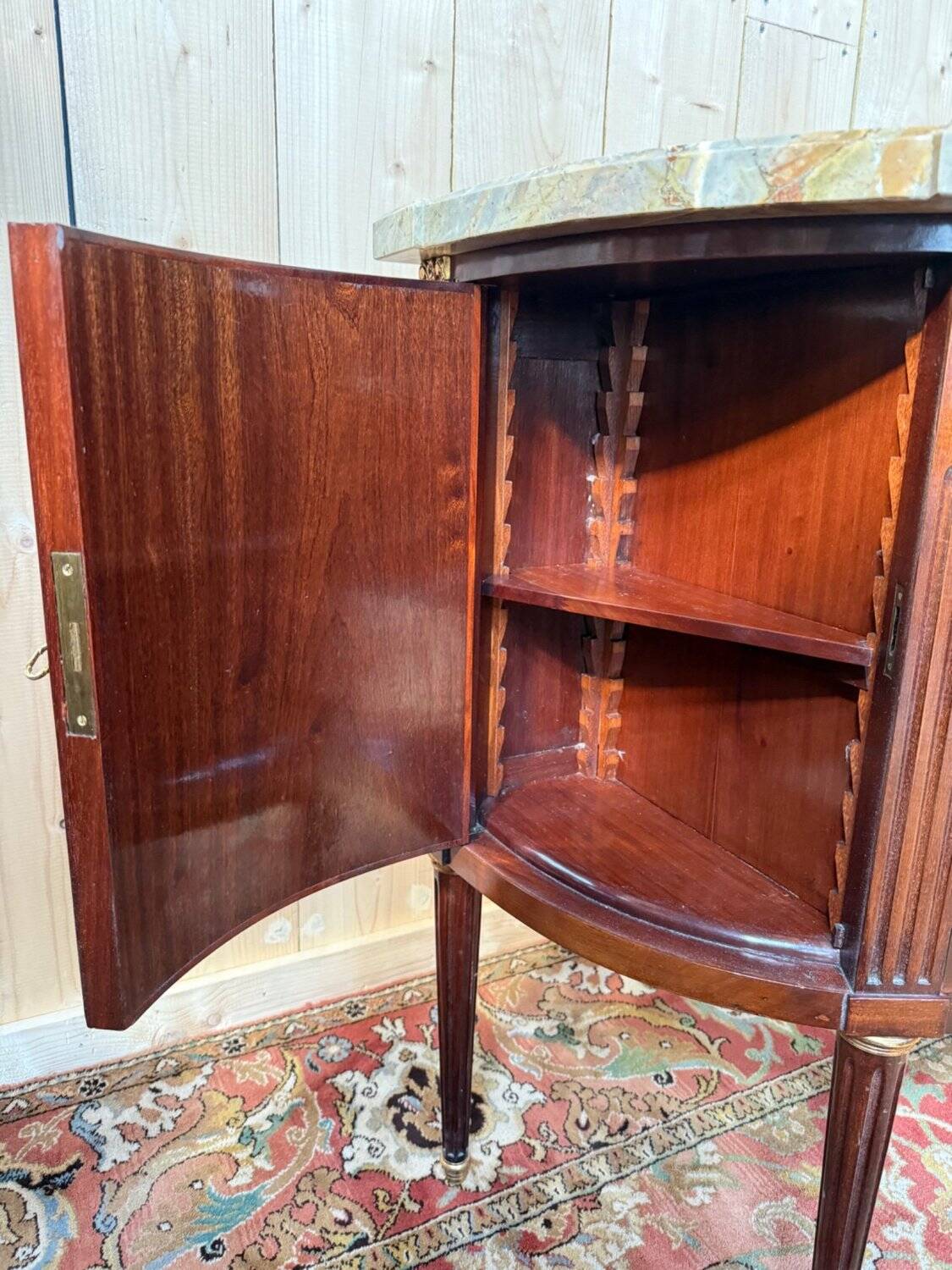 Louis XVI half-moon commode in mahogany and marble
