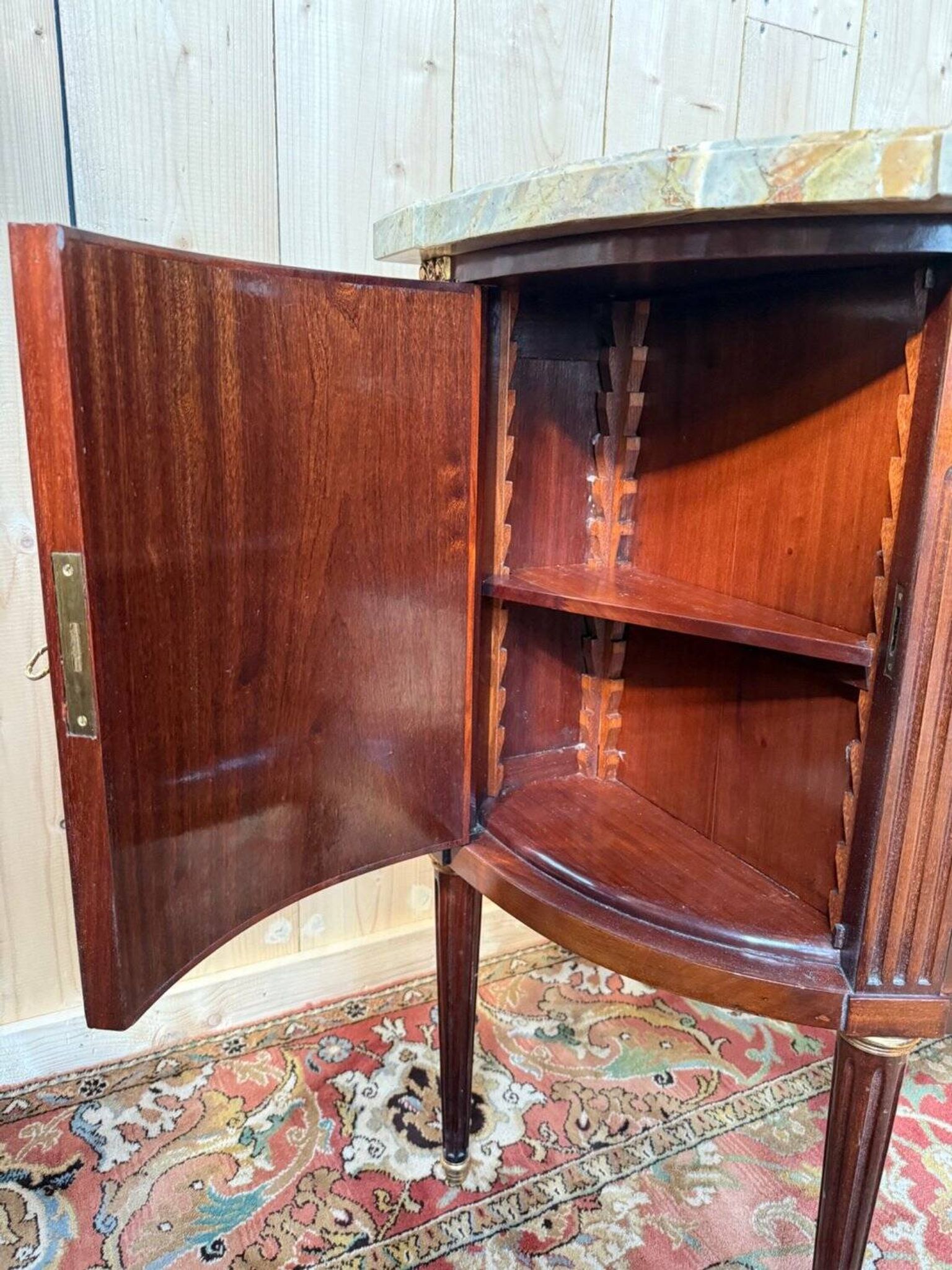 Louis XVI half-moon commode in mahogany and marble