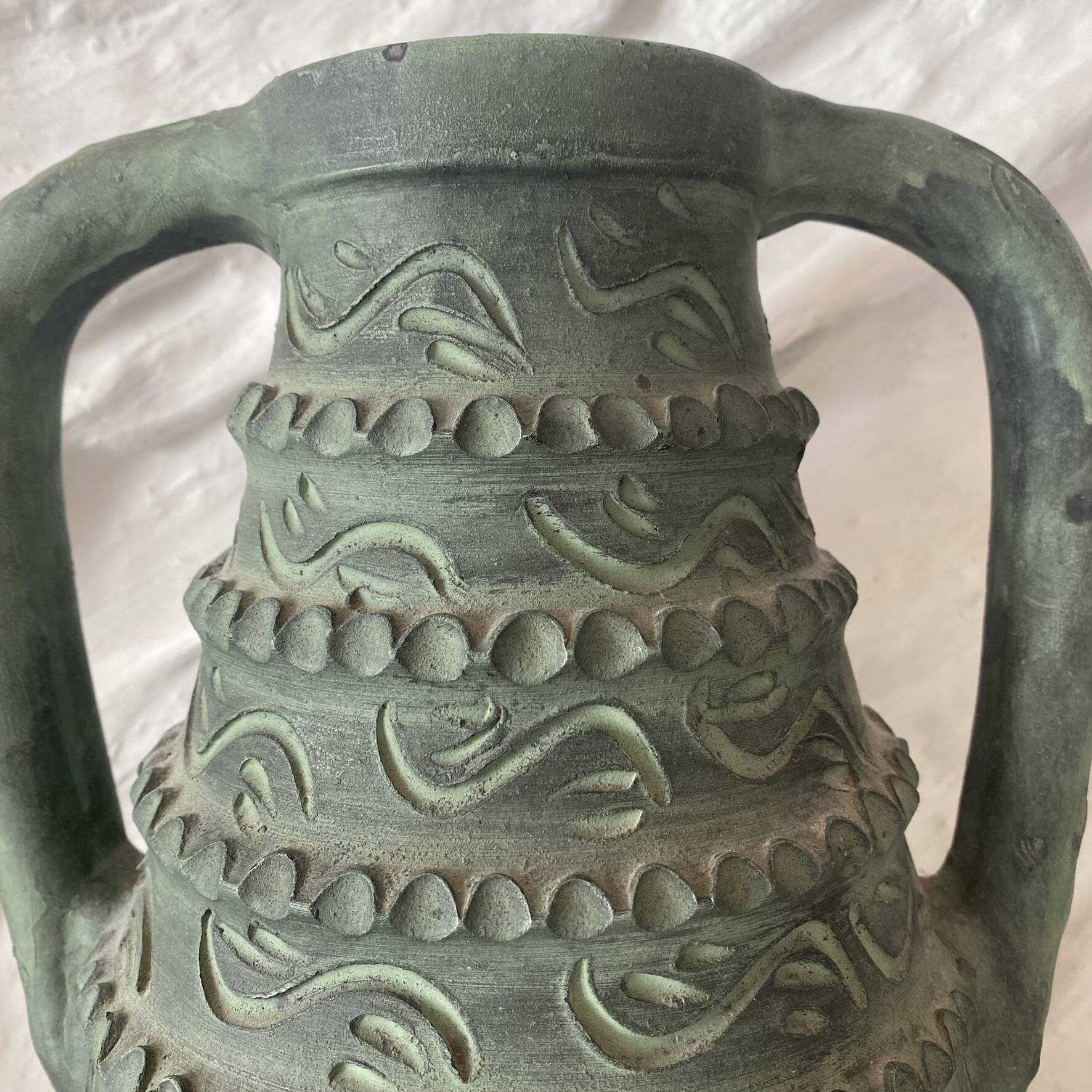 Spanish vase from the 60s-70s, olive green-grey ceramic, 31 cm.