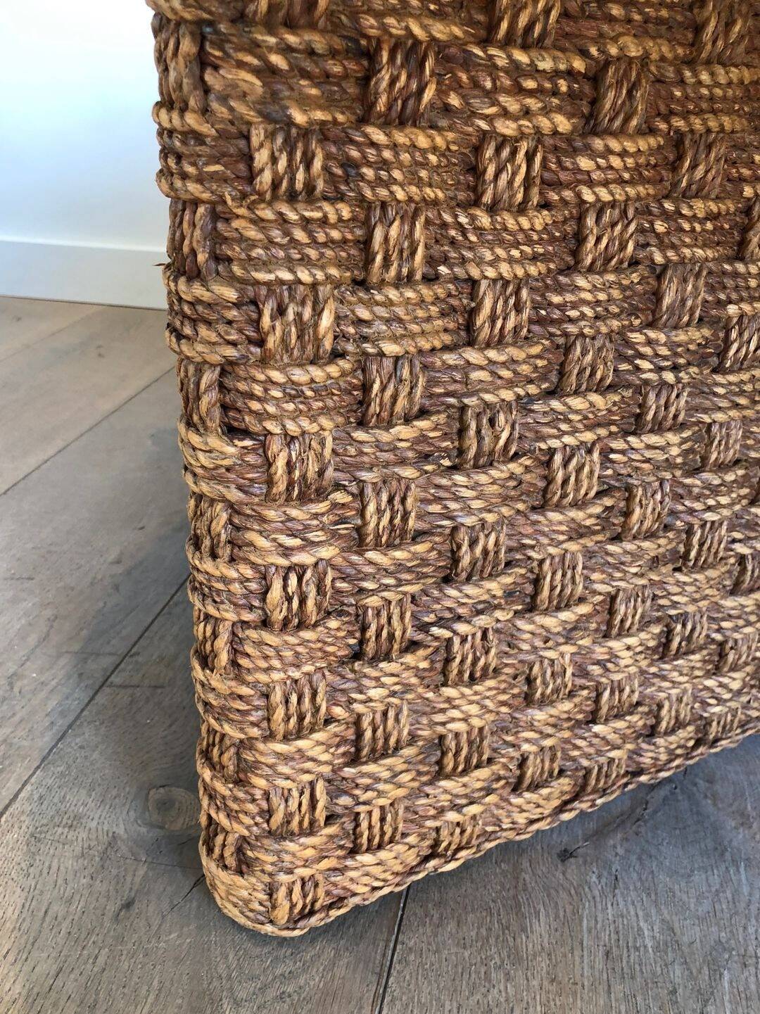 Large Round Coffee Table in Rope and Wood, in the Style of Audoux-Minet, Fra