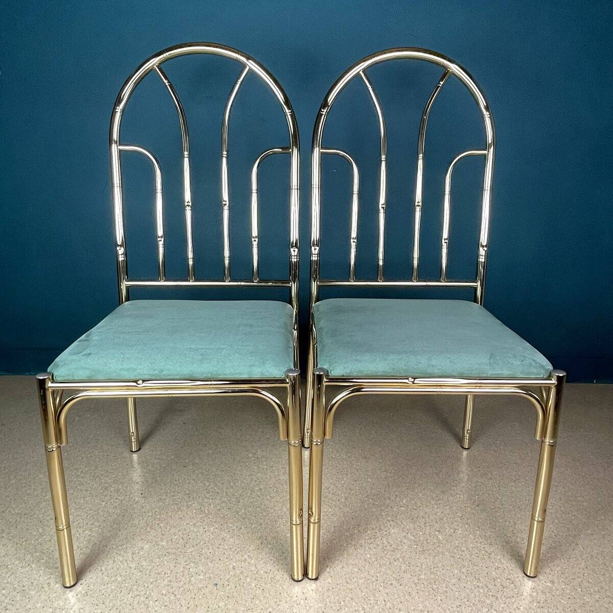 French vintage dining set in imitation bamboo brass with 4 chairs and table, 1970s, set of 5.