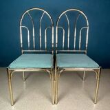 French vintage dining set in imitation bamboo brass with 4 chairs and table, 1970s, set of 5.