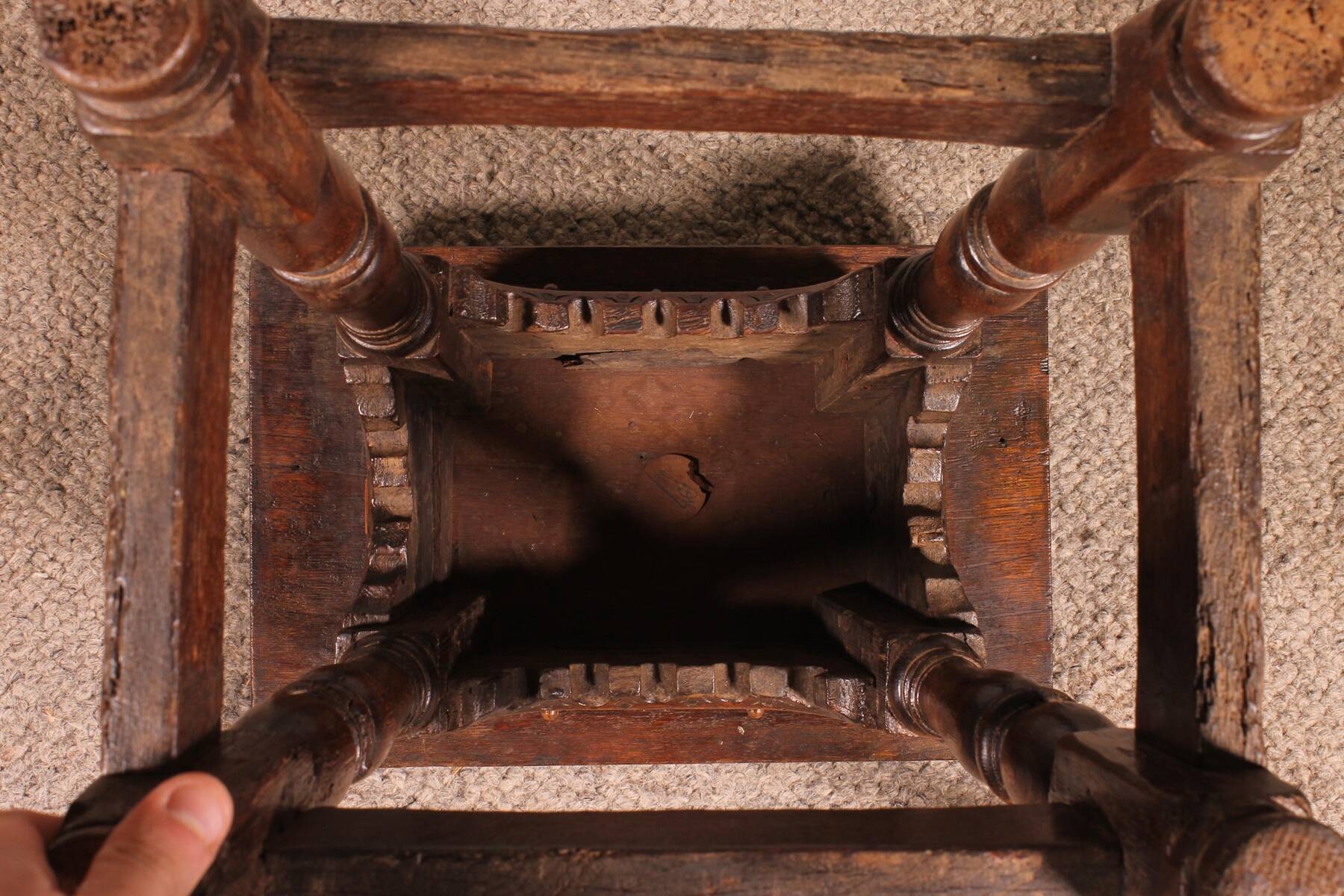 early 17th century oak high stool