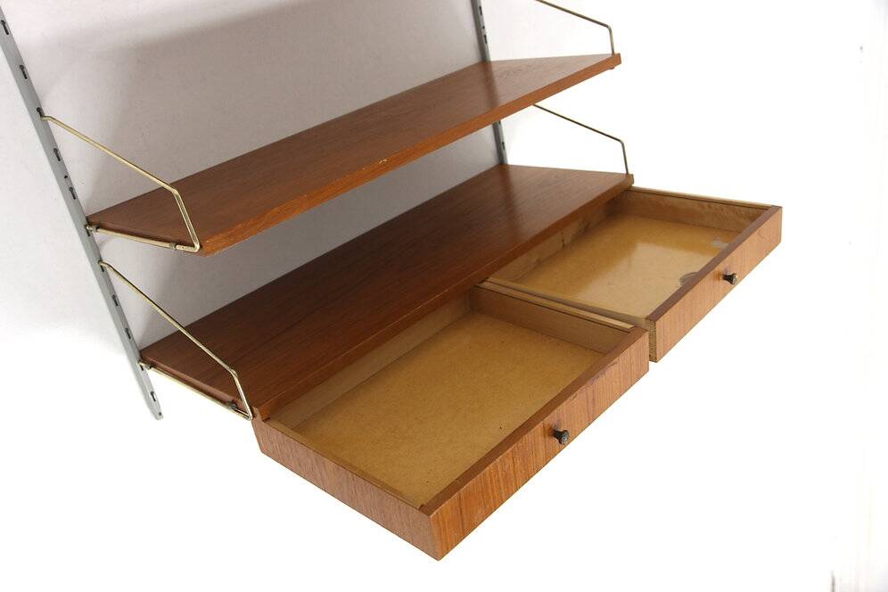 Teak and metal wall shelf, Sweden, 1950s