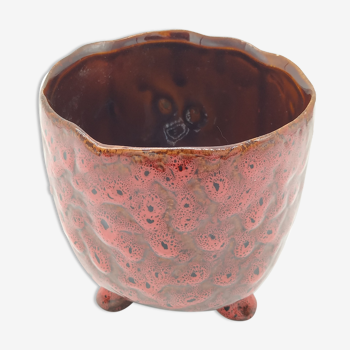 Cache pot tripode en céramique émaillée rouge