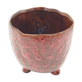 Cache pot tripode en céramique émaillée rouge