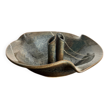 Flower holder coupe in stoneware signed – Vintage ceramics