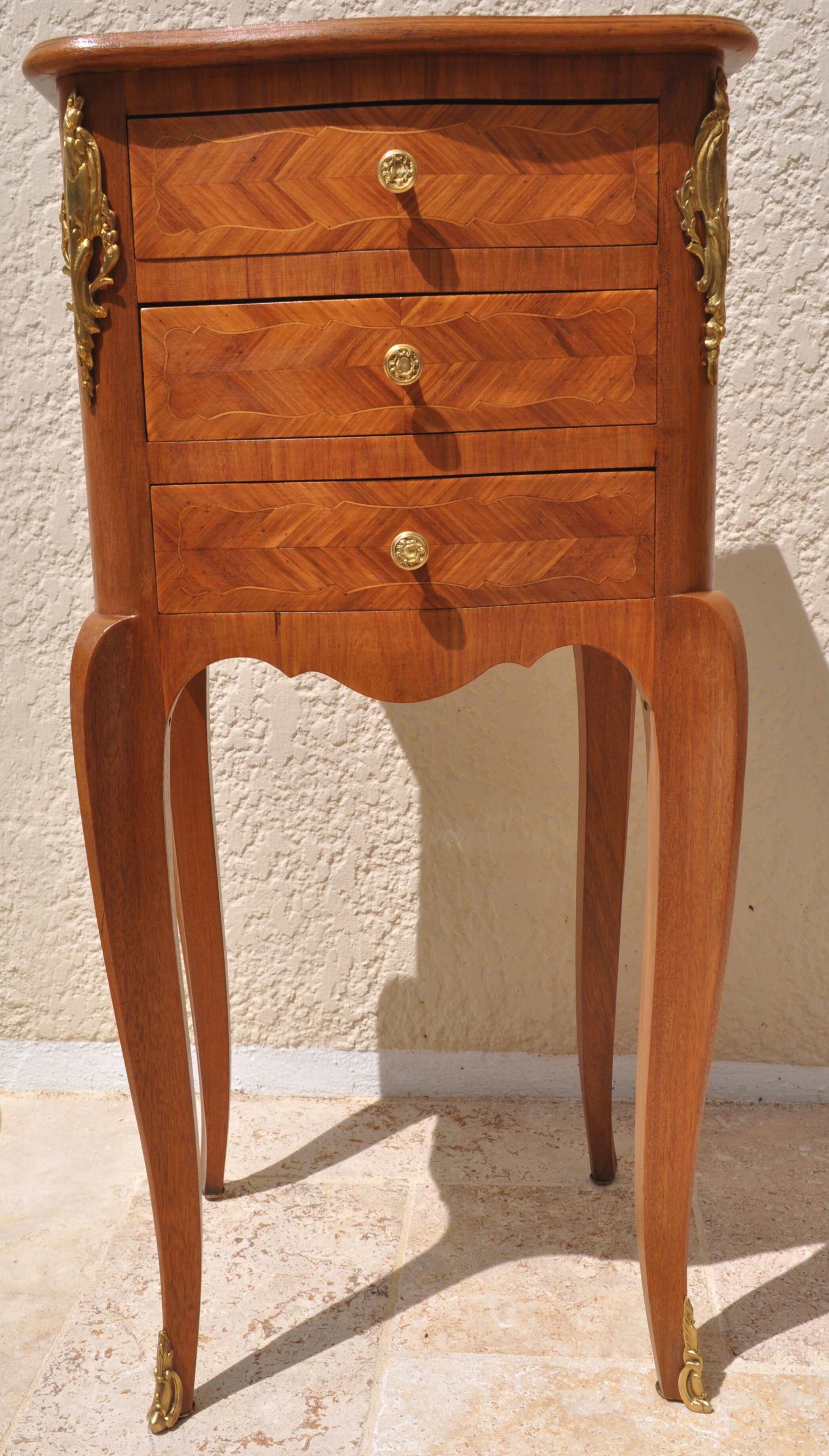 Marquetry Louis XV 3 drawers bedside table