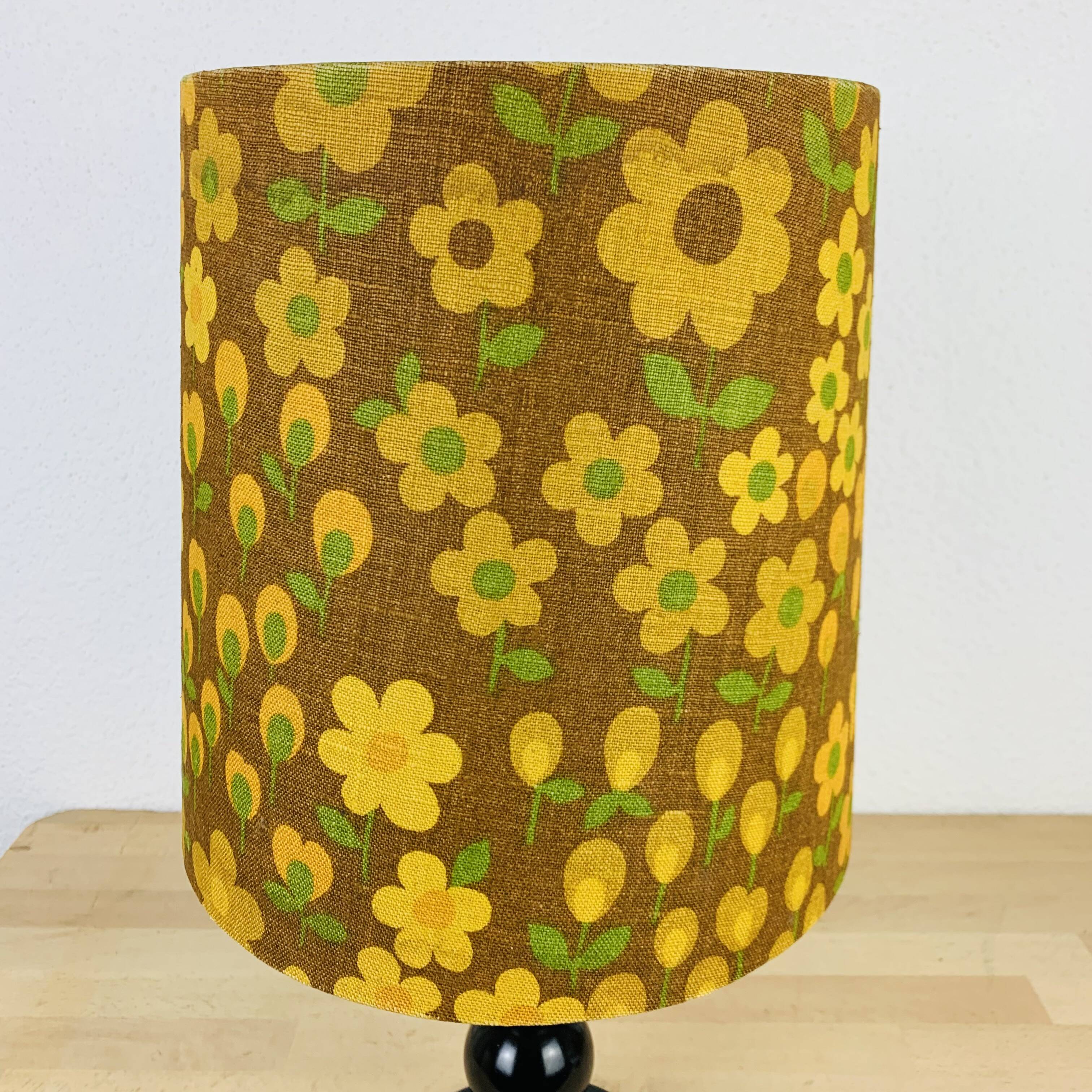 Black turned wood lamp seventies flower lampshade