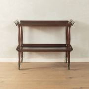 Classic serving trolley from the 1960s, solid Macoré frame with two Macoré veneer shelves and brass castors
