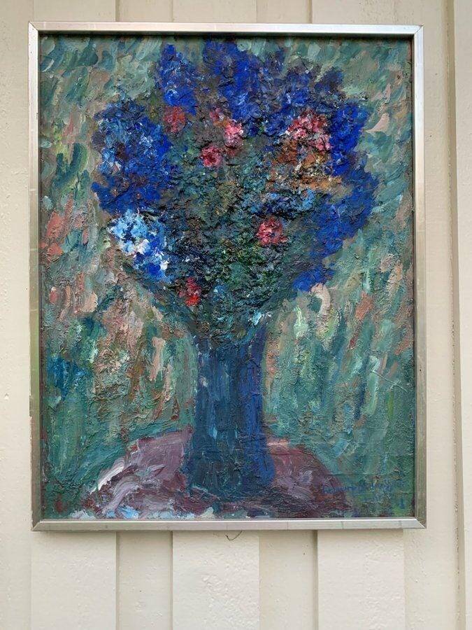 Huile sur toile suédoise – « Vase bleu » par Lennart Andersson