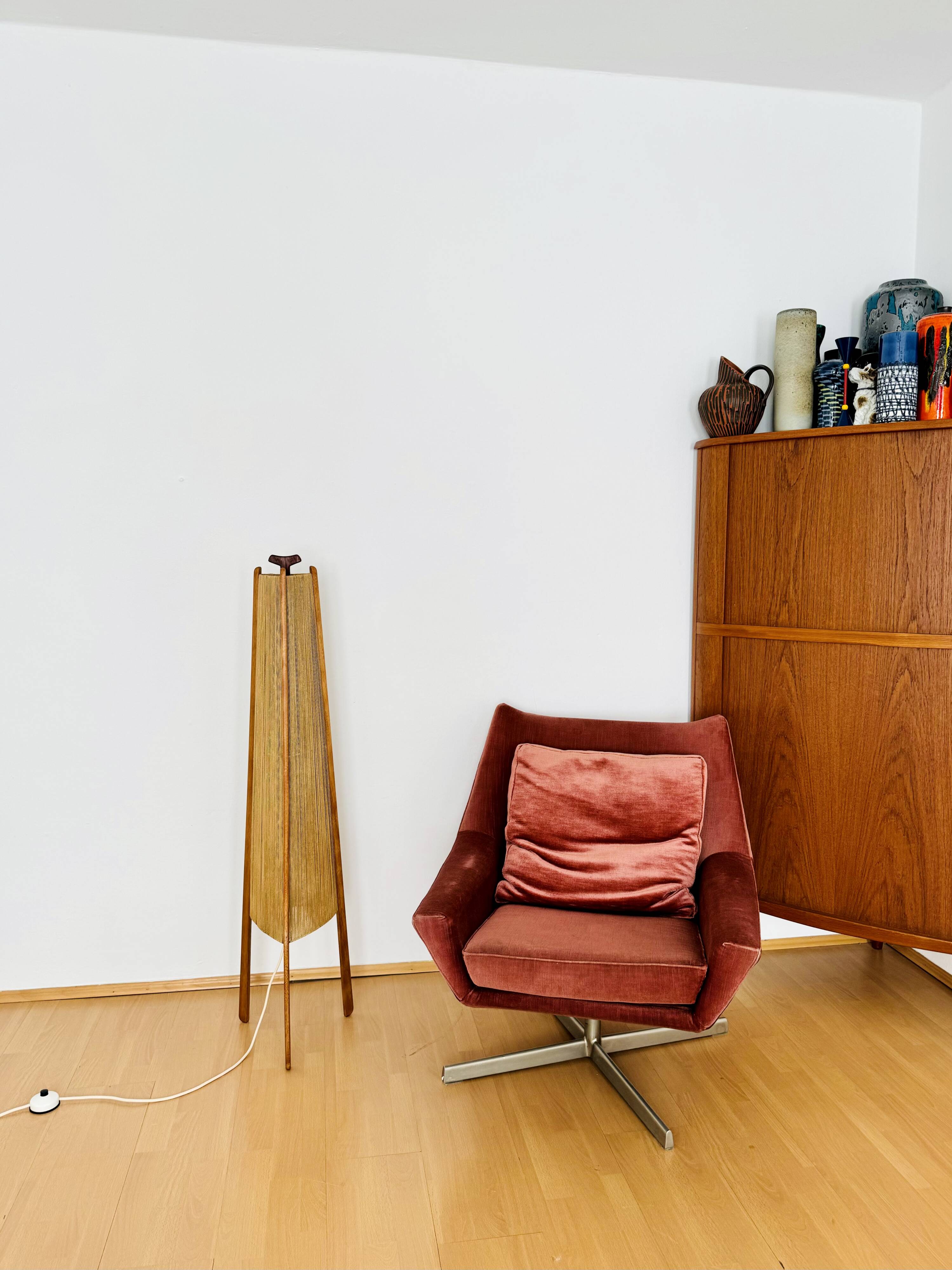 Sisal and Teak Floor Lamp by Temde