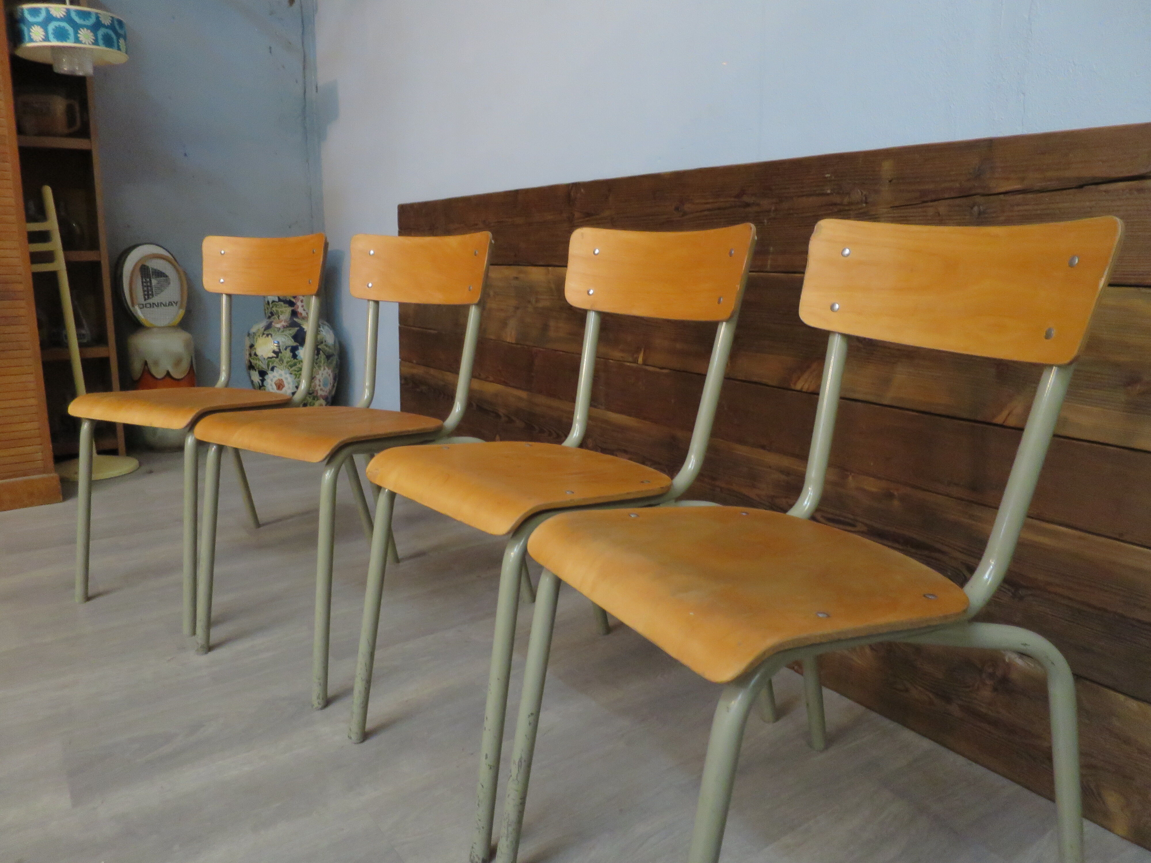 Set of 4 school chairs vintage gray tube