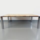 Large vintage coffee table in chrome metal, yellow onyx stone and resin from the 70s