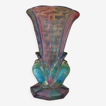 Vase d'époque Art déco verrerie Libochovice