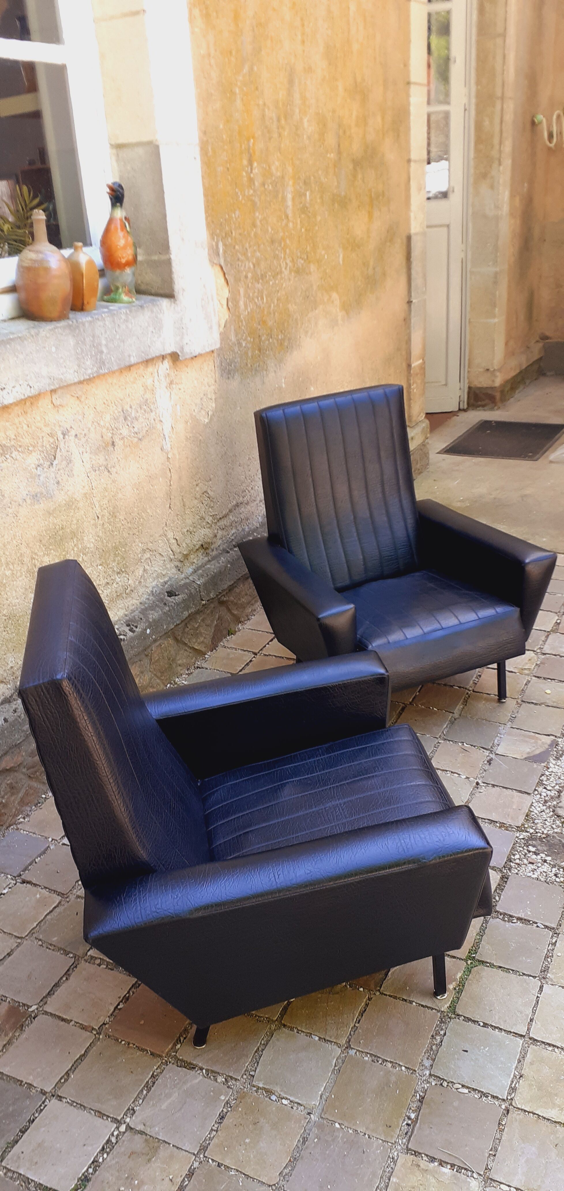 Pair of armchairs vintage year 60 imitation black leather