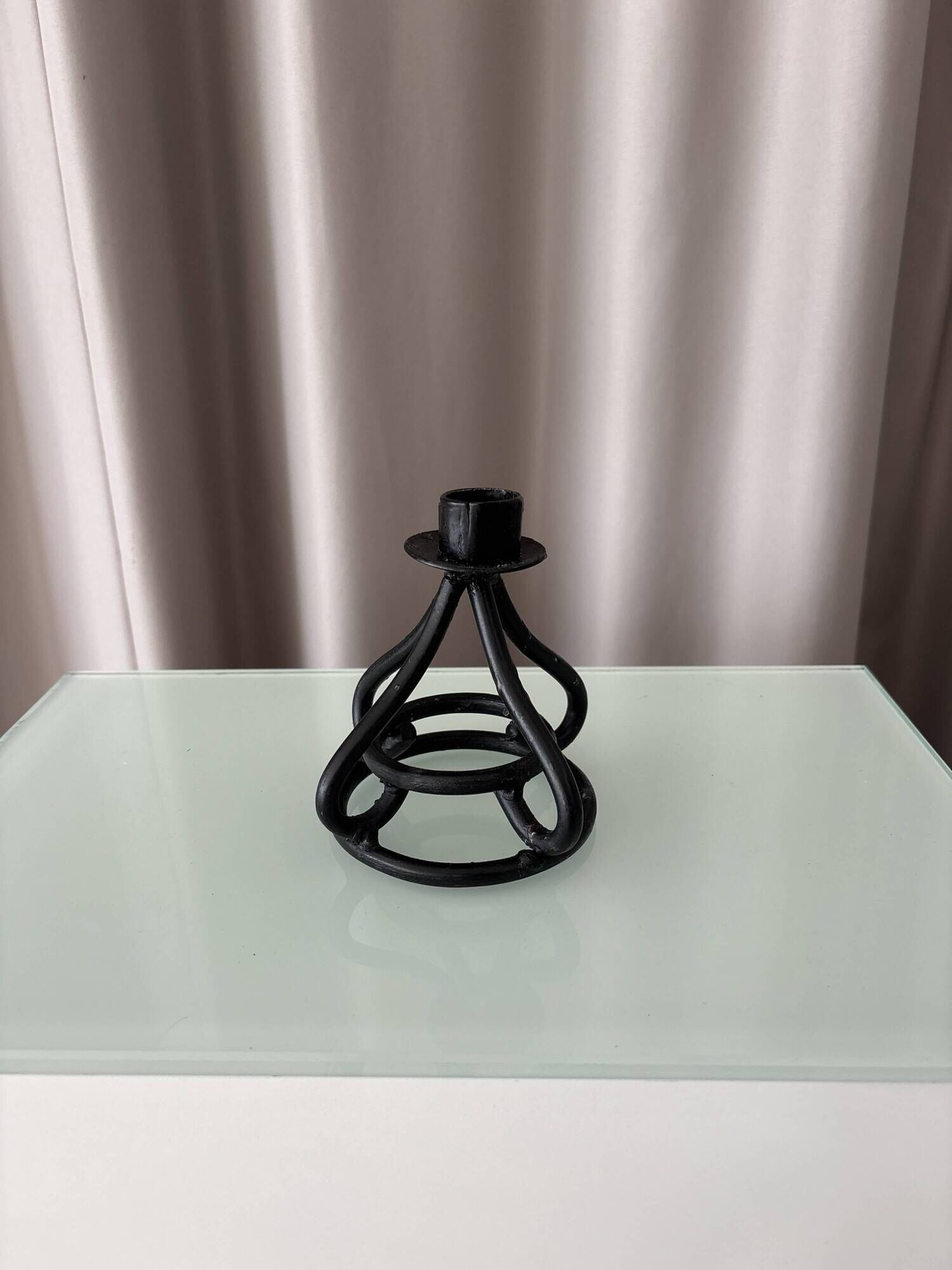 Vintage Black Wrought Iron Candle Holder – Sculptural Brutalist Design