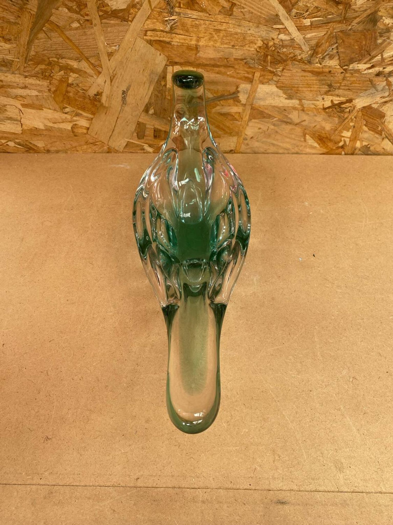 Ancien Vide Poche Coupe Cristal Vert & Transparent Vintage #B087