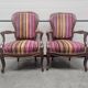 Paire de fauteuils Louis Philippe en velours rayé multicolore