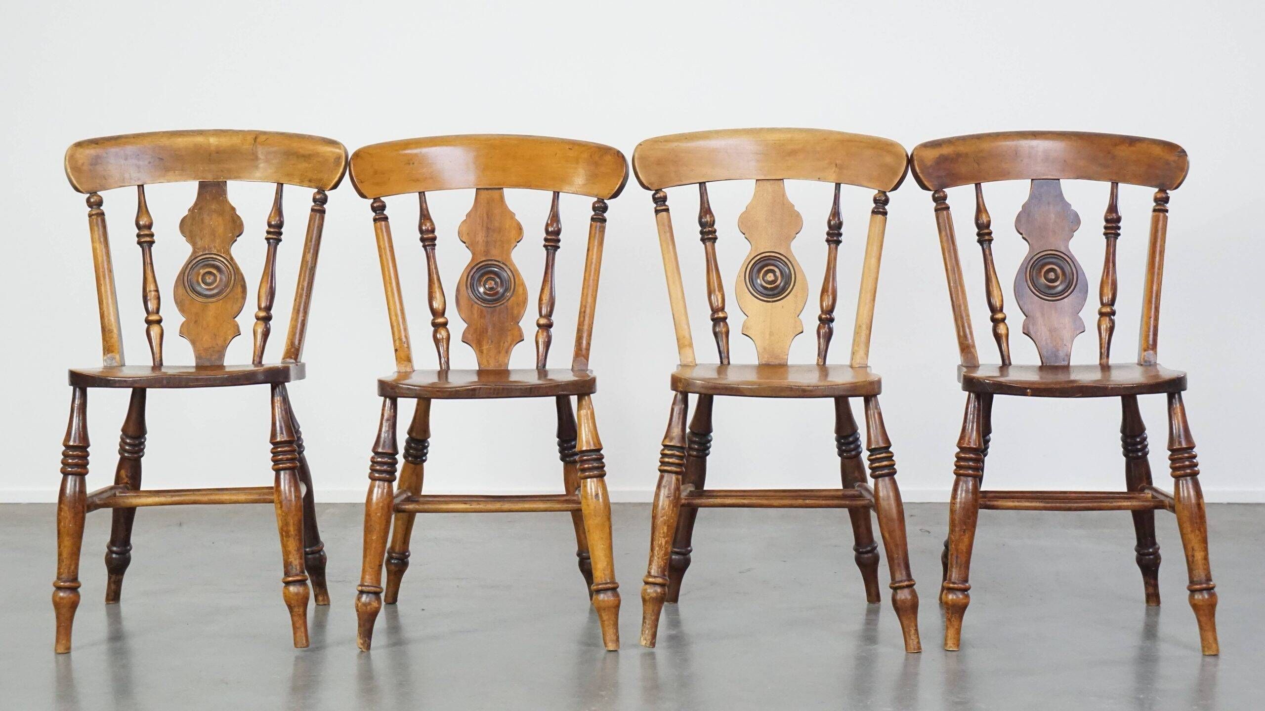 Antique set of 4 wooden dining chairs from the 19th century