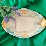 Rare and exquisite oval asparagus dish in Barbotine earthenware (majolica).