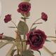 French vintage metal deep pink rose and green leaf 5-light chandelier