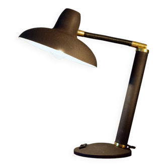 Lampe année 60 en acier noir et laiton, flexible