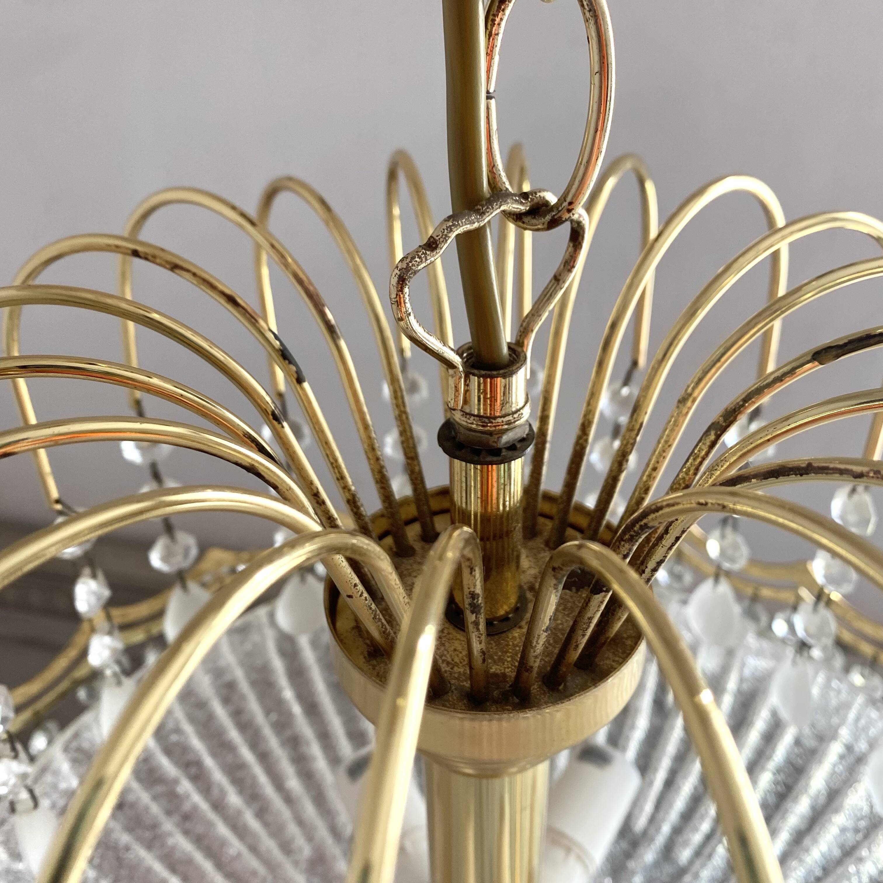 Gold metal basin pendant light with tassels - Italy