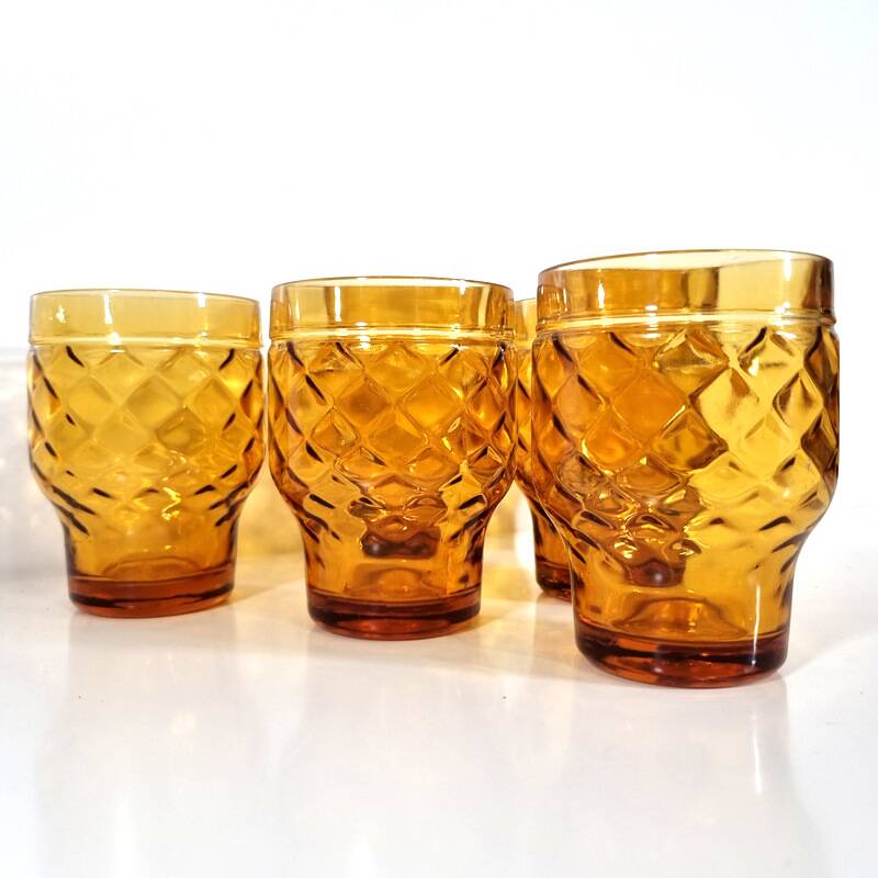 6 Vintage advertising glass signed on the reverse PERNOD SA in amber color