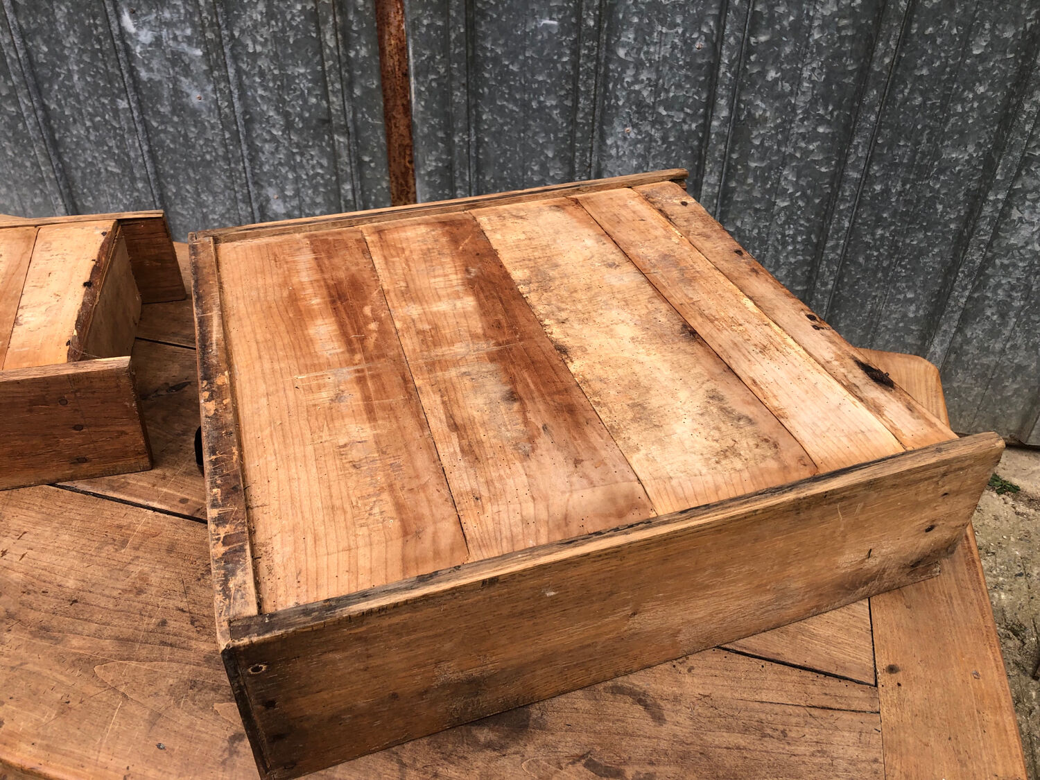 Antique cherry farmhouse table with 3 drawers
