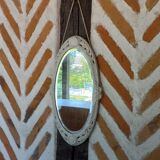 Oval mirror Art Deco patinated linen