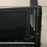 Arne Norell Sirocco Safari Lounge Chair in Black Leather and Stained Ash