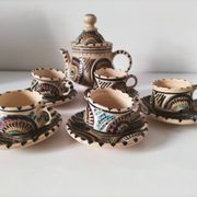 Service à thé marocain vintage, théière et 5 tasses et soucoupes