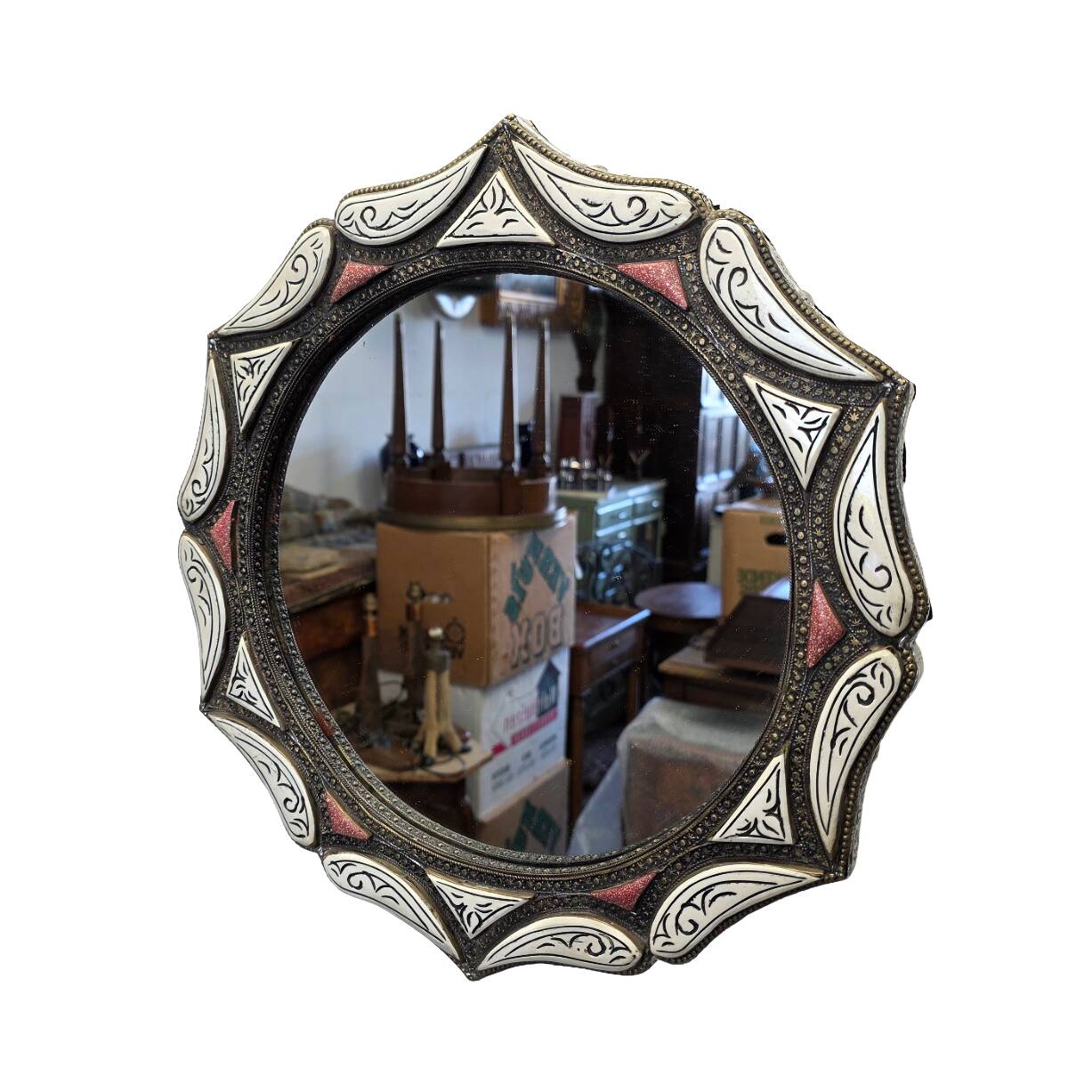 Vintage Moroccan Mirror Brass Bone, 1980s