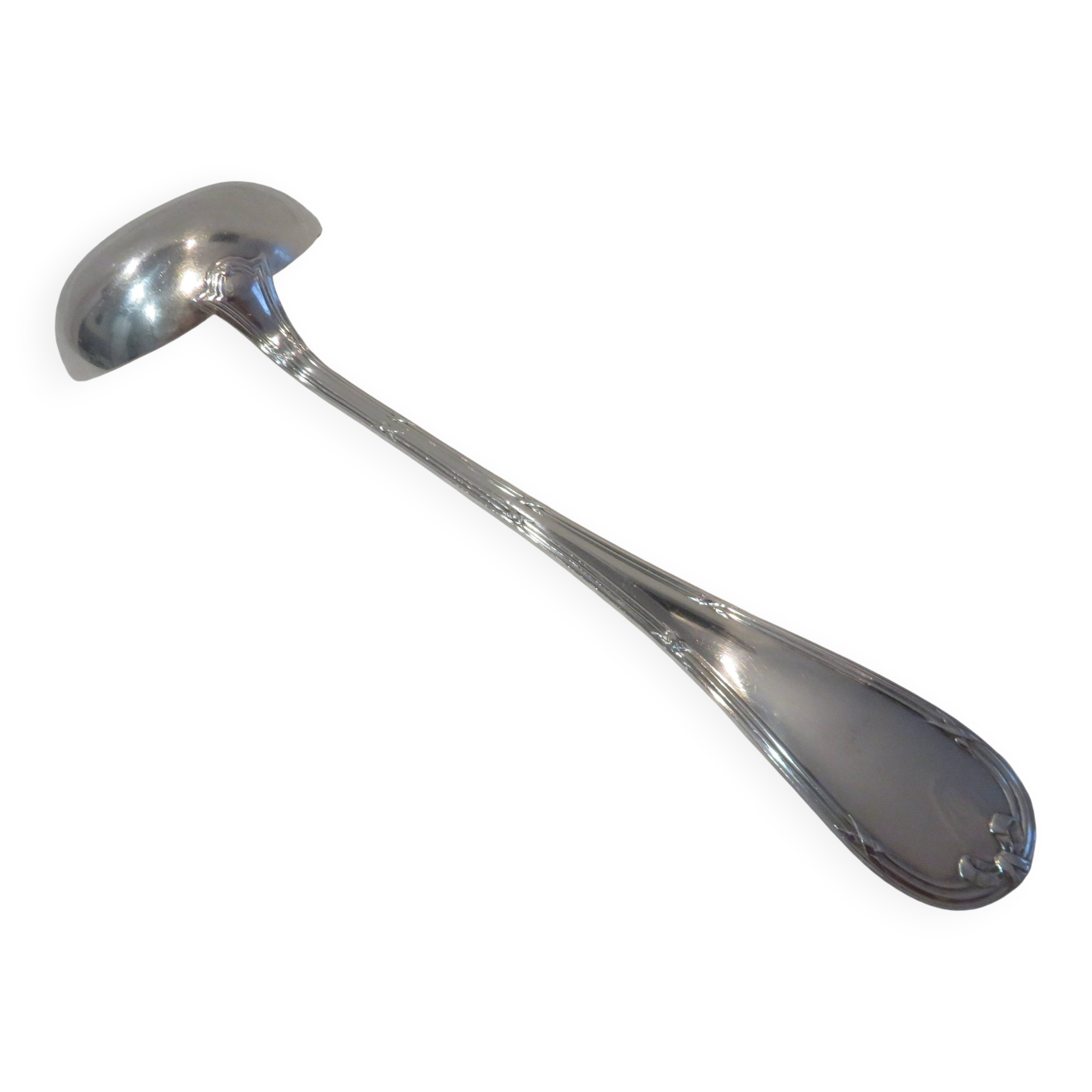 Christofle Rubans Louis XVI silver plated soup ladle, goldsmith, 32.8cm