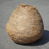 Old basket, burgundy straw and bramble, woven basket, interior decoration
