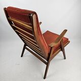 Teak armchair with red ribbed fabric Gelderlander Rob Parry