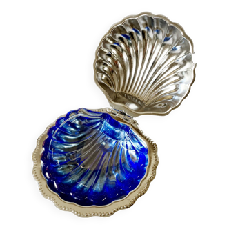 Silver metal shell butter dish, 1950s