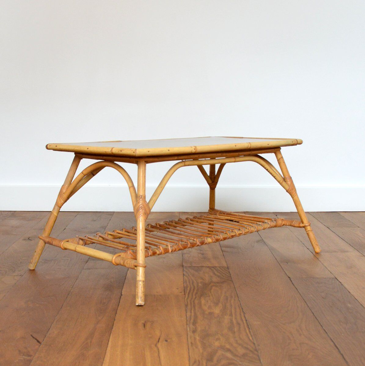 Coffee table wood and rattan 1950s