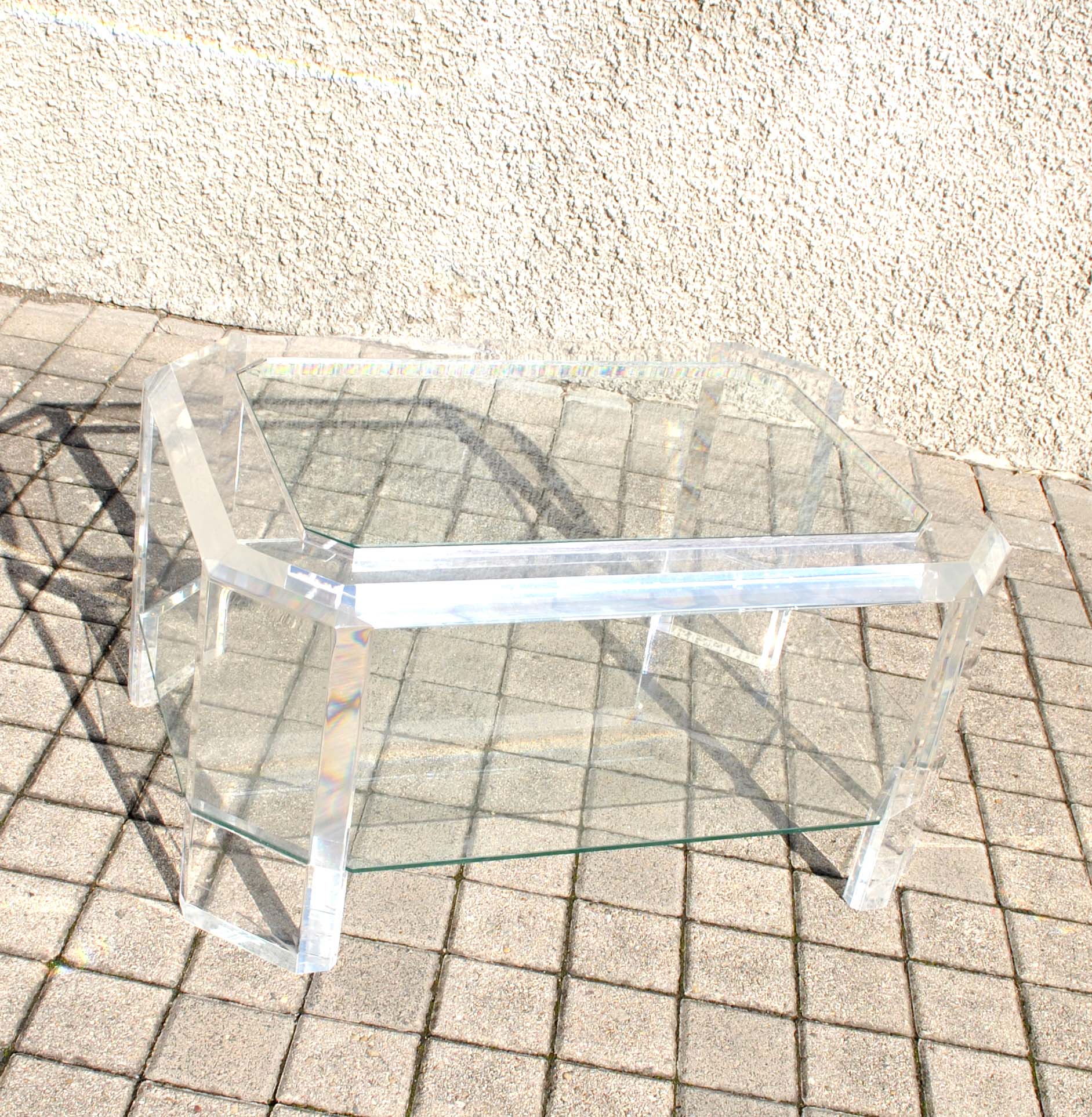 Coffee table DESIGN Modernist glass and transparent plexiglass Lucite DAVID LANGE 75x50