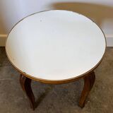 French Art Deco side table, 1930s vintage round wooden table with mirrored top