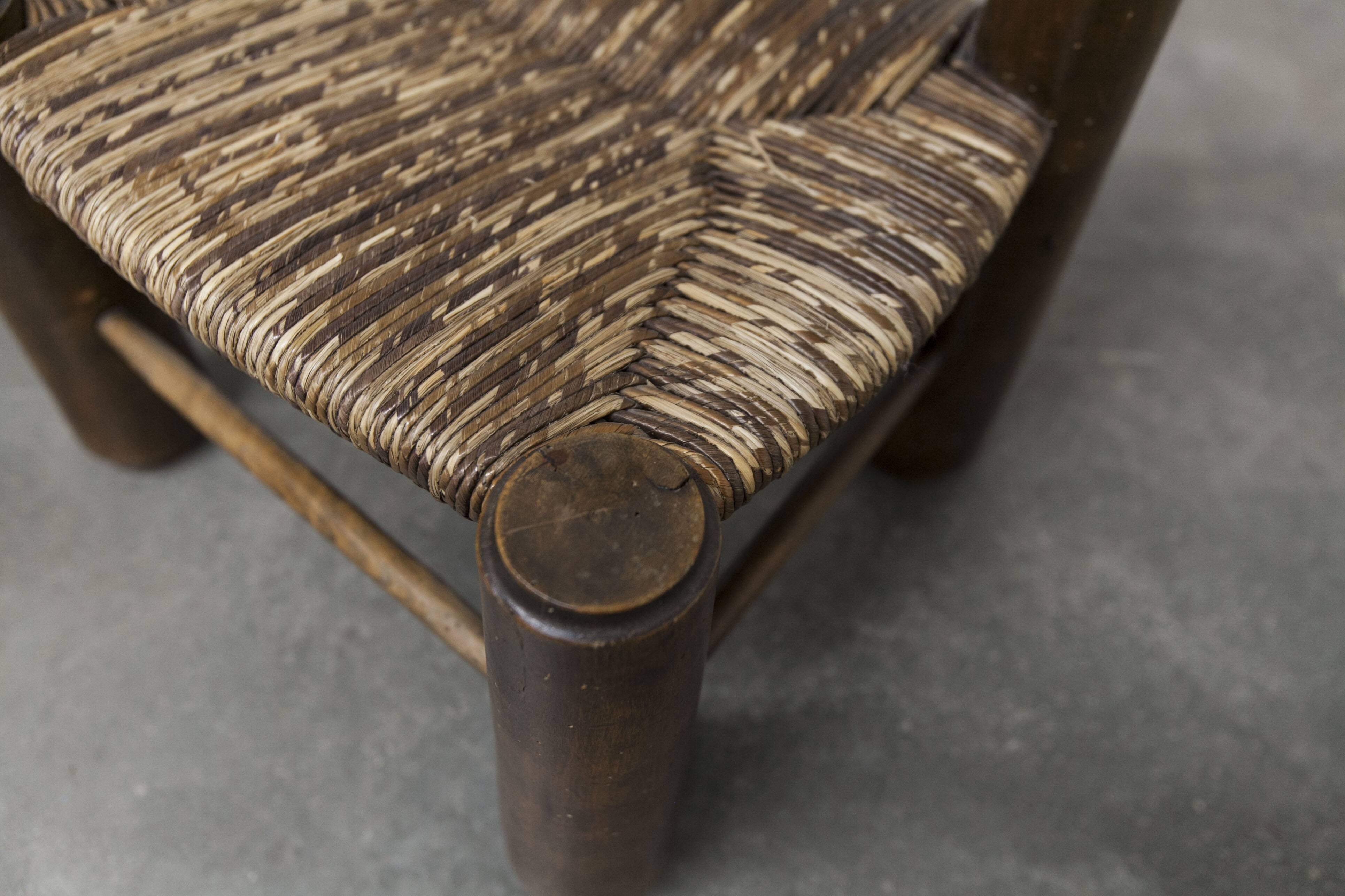 Brutalist children's chair by Charles Doudouyt 1960 oak and wicker