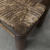 Brutalist children's chair by Charles Doudouyt 1960 oak and wicker