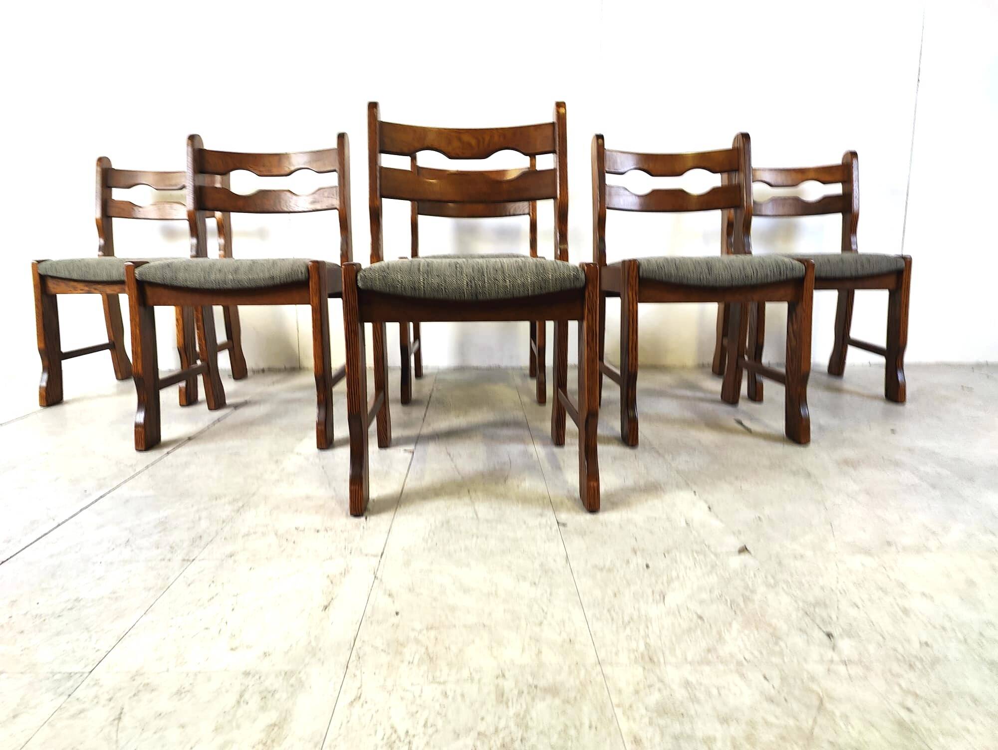 Vintage brutalist dining chairs, set of 6 - 1970s