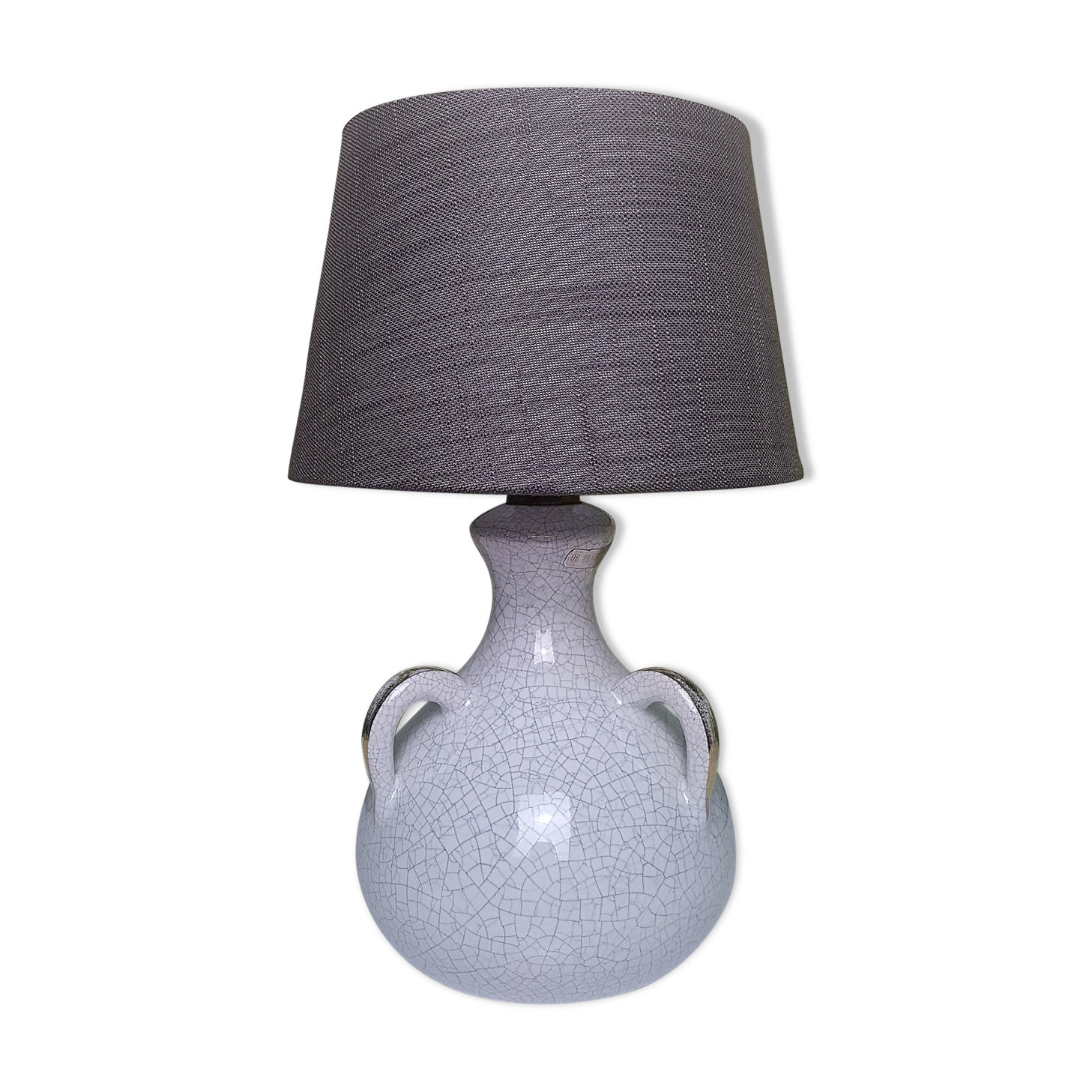 Lampe en ceramique à anses en email craquelée et dorures de Accolay