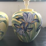 Pair of Italian lamp bases with iris decor